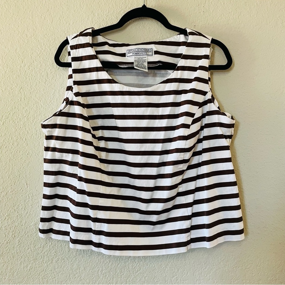 Jessica Howard womans petites Brown and White Striped Sleeveless Top size 20